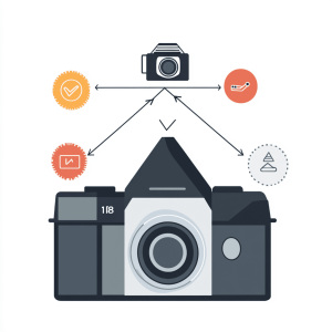 Camera Infographic – Photography Basics A diagram showing different photography elements, focusing on camera settings and how they affect the final image.