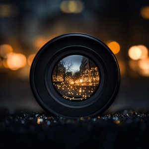 A Well-Organized Night Photography Gear Setup A Canon DSLR camera with lenses, tripod, and various photography accessories neatly arranged on a table, illuminated by soft lighting.
