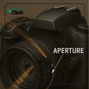 Understanding the Aperture: The Key to Exposure Control Close-up image of a DSLR camera with the aperture highlighted, showing the circular diaphragm inside the lens.