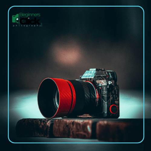 Professional Camera with Long Focal Length Lens A professional camera with a long focal length lens, capturing sharp details with a blurred background, showcasing the depth of field effect.